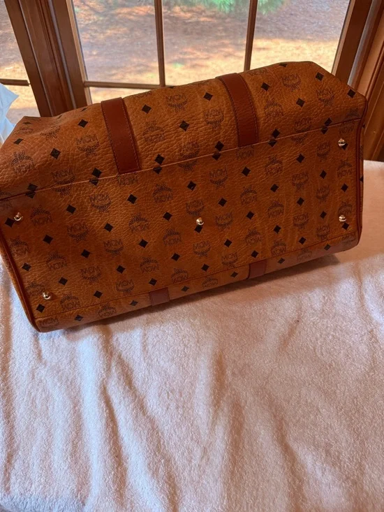 MCM Cognac Monogram Visetos Duffel Bag with Brown Leather Trim - Picture 3 of 10